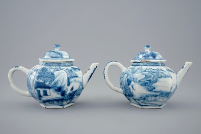 A pair of Chinese blue and white teapots and covers, 18th C.